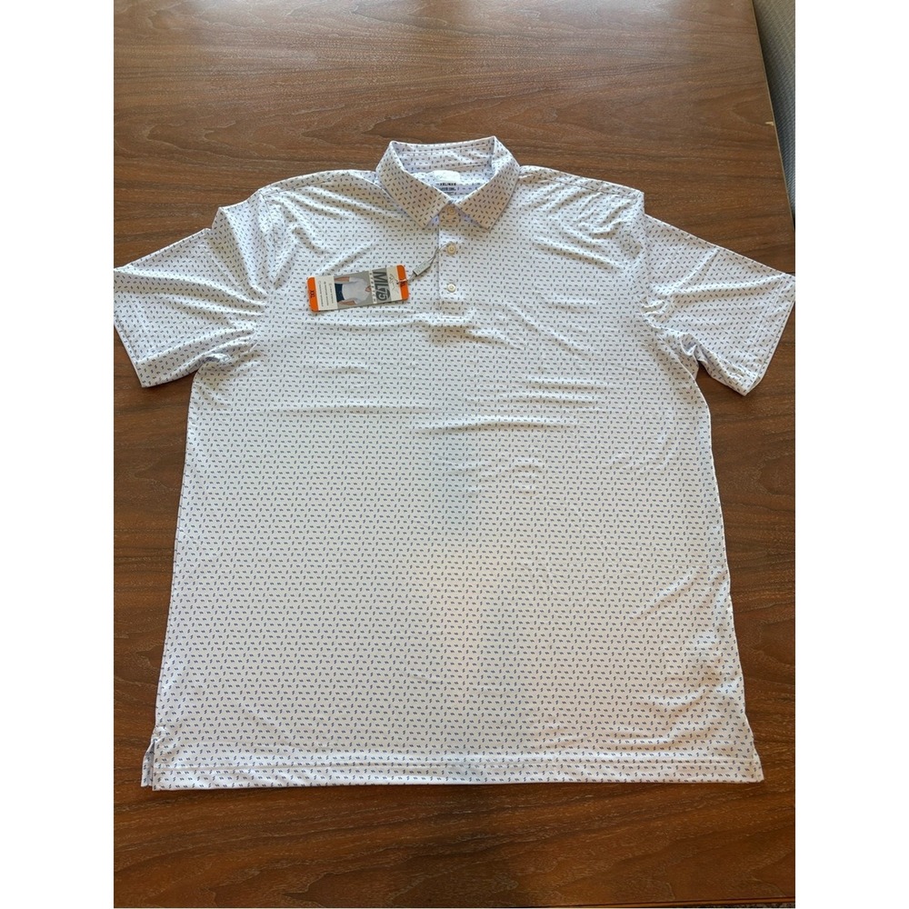 Men's Greg Norman Collection White Polo with Blue Micro Print size XXL NWT
